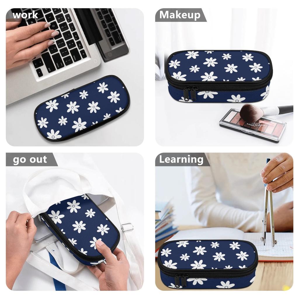 Pencil Pouch Large Capacity Printed Zipper Closure 300D Polyester with Mesh Pocket Removable Divider and Pen Slots for Boys Girls