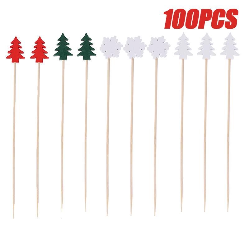 Christmas Disposable Bamboo Fruit Sticks Snowflake Christmas Tree Elk Santa Claus Fruit Sticks  Christmas Decorations