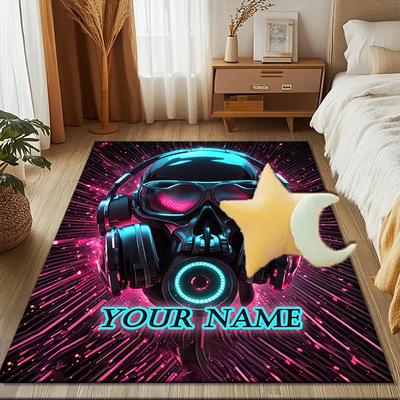 1PC Custom Name Cyberpunk Headphones Artwork Theme Floor Mat Ideal for Living Room, Game Rooms, Office, Bedroom Floor Mat Playful Design