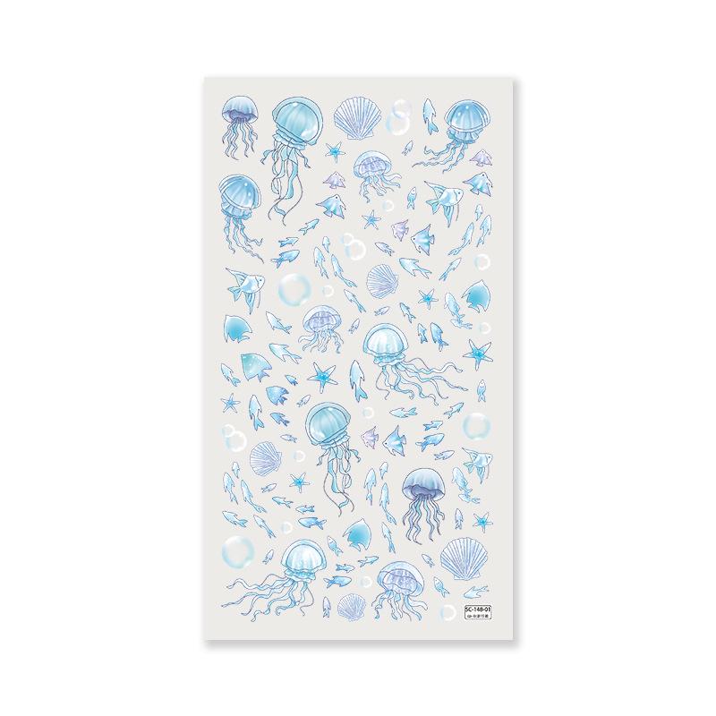 Sky Journal Blue Jellyfish & Shells Washi Tape Stickers for Decor.
