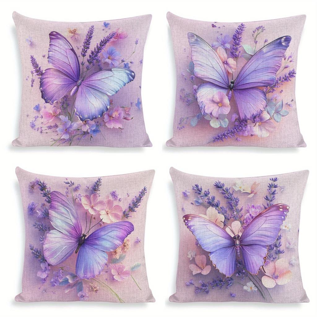 Lavender Butterfly Decorative Pillowcase, Ultra-soft Polyester Material Living Room Sofa Backrest Car Pillowcase Home Decoration