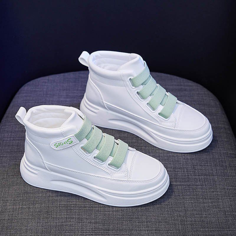 Scarpette bianche da donna, nuovi outfit primaverili, superficie in pelle famosa su Internet, suola spessa, scarpe casual alte per bambini e studenti