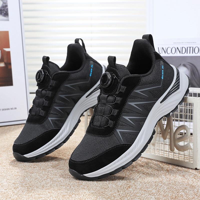 

2025 autumn and winter new fly-woven mesh walking shoes fashion casual mother shoes knob outdoor elderly walking shoes men 45