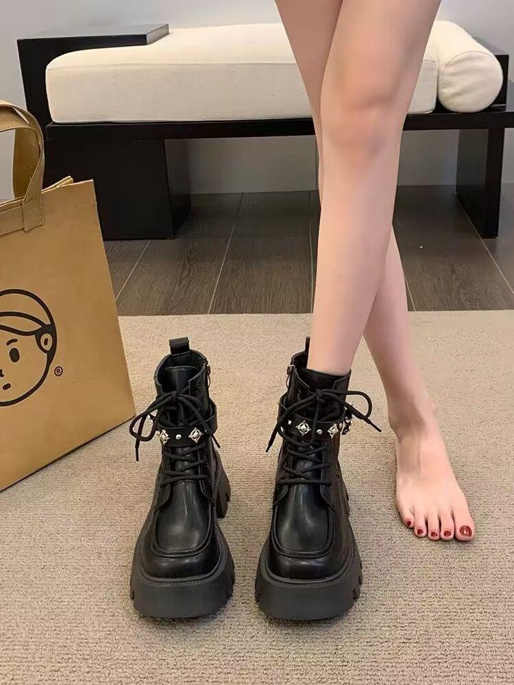 Fashion Lace-up Ankle Boots for Women Punk Style Leather Autumn Winter Combat Booties Sale New Rock Goth Hot Y2k Pu In Woman Short Shoes