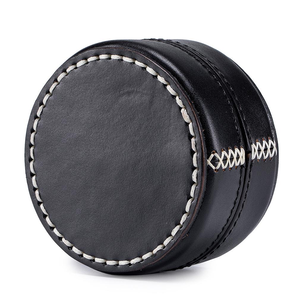 New first-layer vegetable tanned cowhide jewelry box round retro multi-functional storage box high-end jewelry box