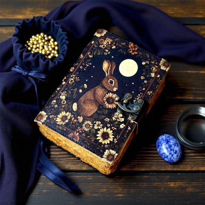 Bunny Rabbit Leather Grimoire Journal: Handmade Deckle Edge Notebook