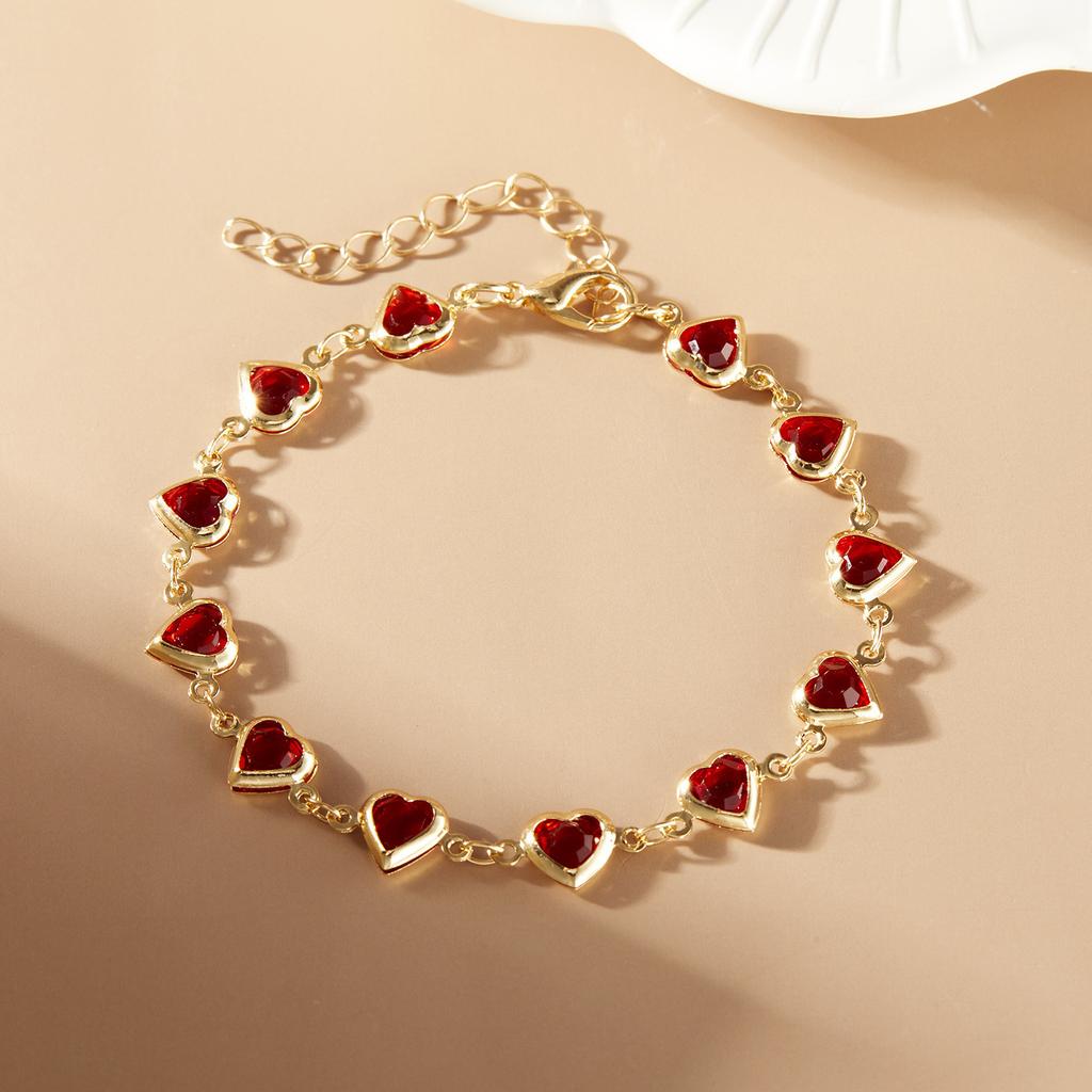 Vintage Colorful Crystal Love Heart Bracelet for Women Fashion Sweet Glass Crystal Bead Bracelet Luxury Wedding Jewelry Gift