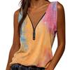 Women's  Fashion Summer New Print V-Neck Zipper Sleeveless Casual Tank Tops