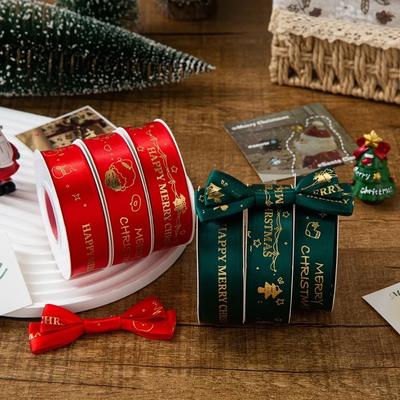 Ruban de Décoration de Noël 2,5 cm Longueur 25 Yards Matière Polyester Ruban de Noël Imprimé Design Imprimé Bricolage Emballage Cadeau