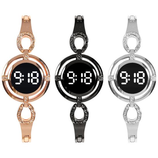 Yousheng Women Wristwatch Round Dial LED Night Light Touch Screen Accurate Time Display Scratch-resistant Smooth Surface Electronic Watch for Daily