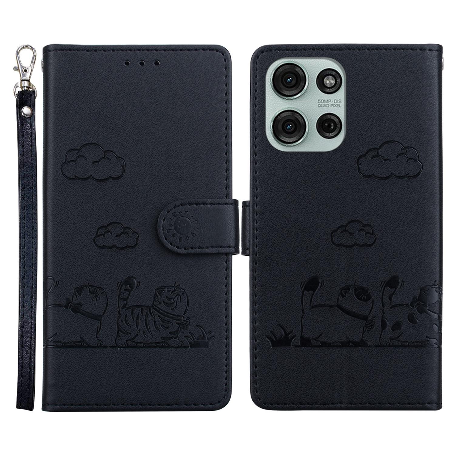 

For Motorola Moto G75 5G Case RFID Blocking Kitten Pattern TPU+PU Leather Phone Cover Brown