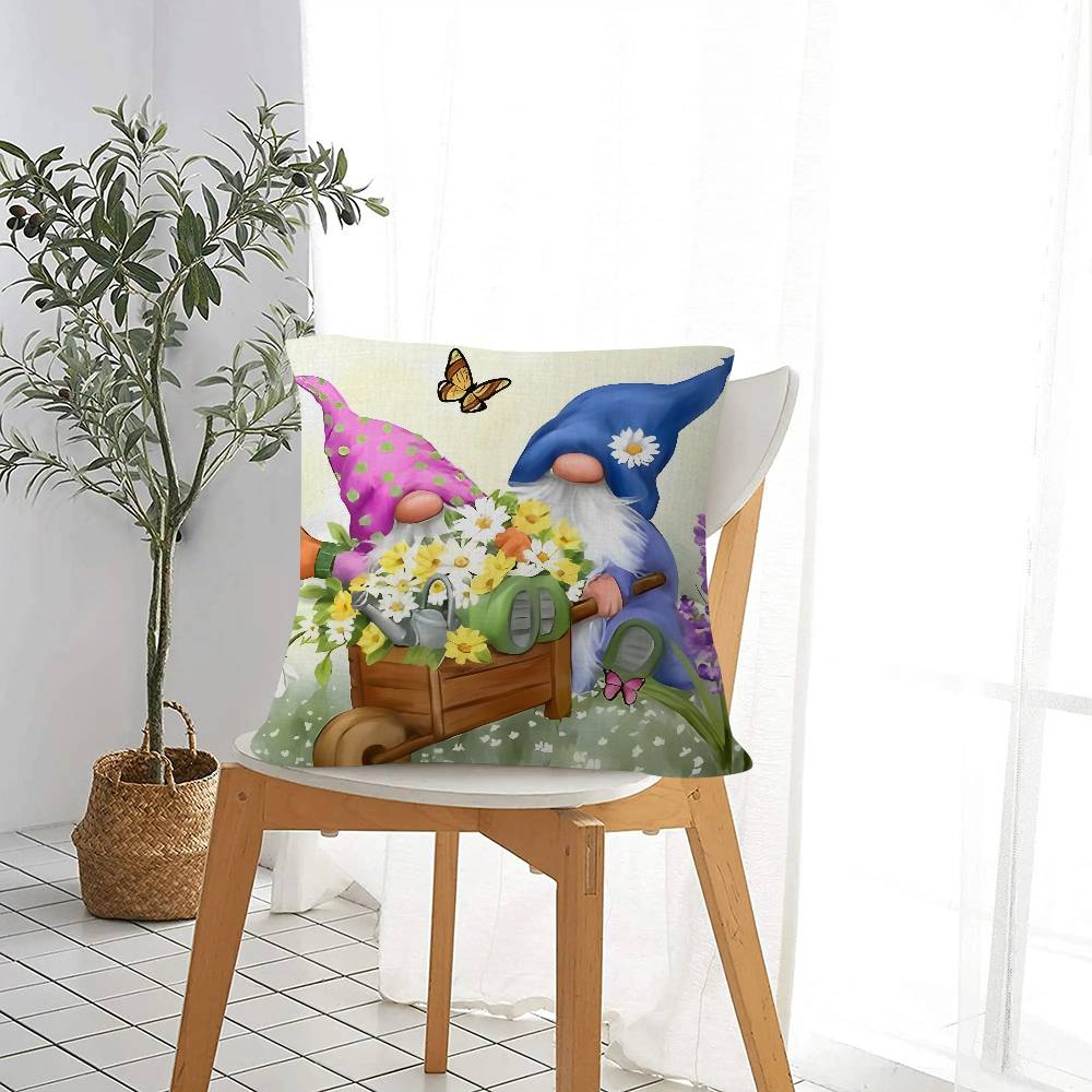Adorable Gnome & Floral Garden Cushion Cover Car Throw Pillow Case For Sofa Car Christmas Gift