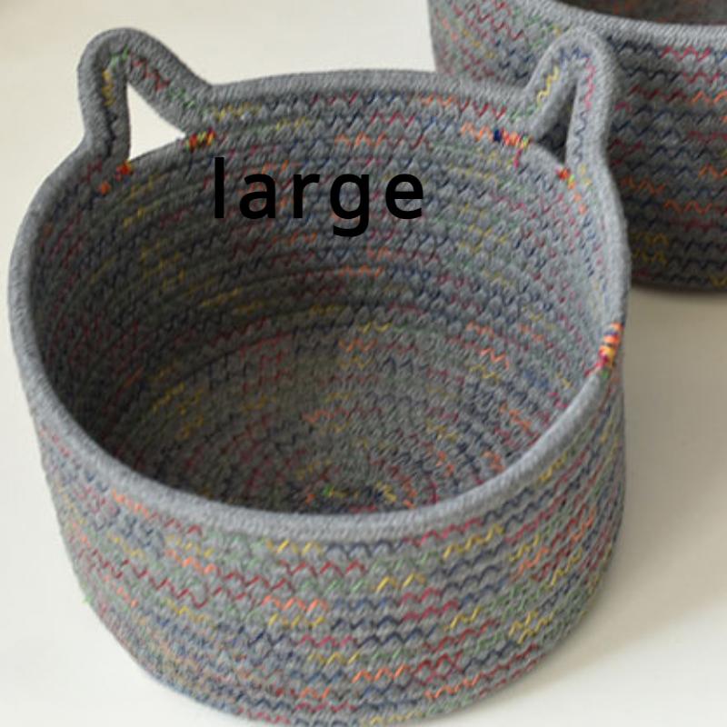 Desktop Storage Sets Cat Ear Organizer Cosmetic Snacks Sundry Keys Woven Storage Basket