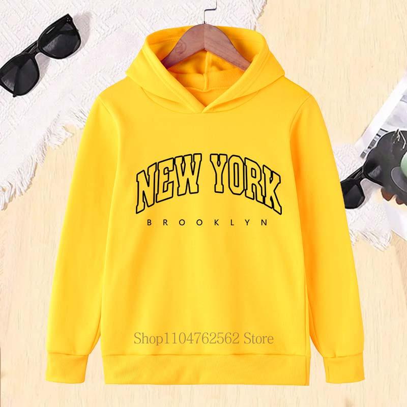 New York Pattern Print Children Hoodies Autumn Winter Girls Boys Casual Fashion Funny Long Sleeve Fleece Kids Sweatshirts