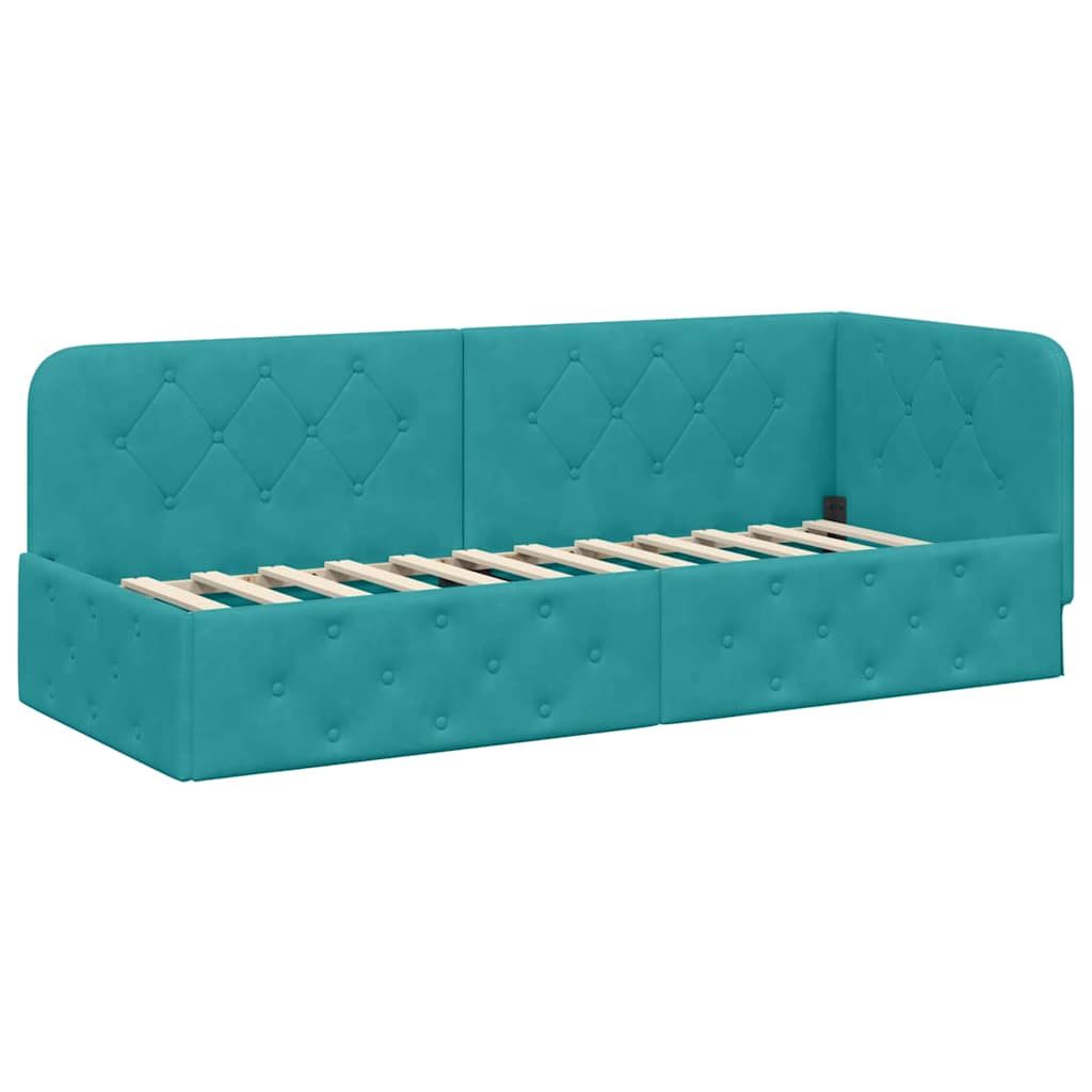 Corner Bed Frame Turquoise 80 X 200 Cm Velvet