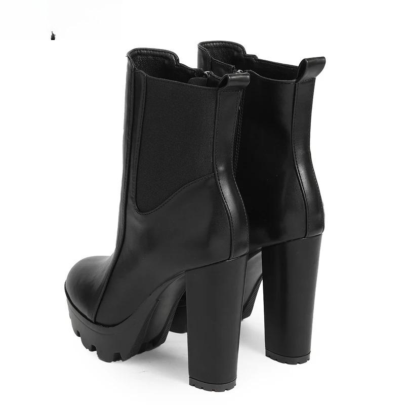 Fashion High Quality High Heels Fashion Women Ankle Boots Autumn Winter Thick Platform Slip On Street Style Ladies Shoes Luxury Boots