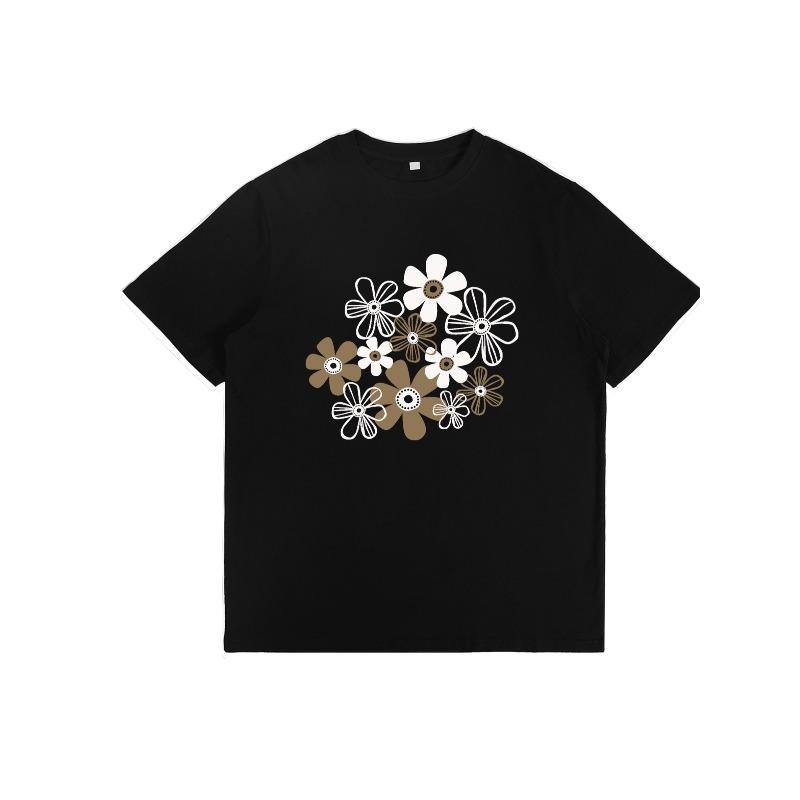 Women's Plus Size Round Neck Short Sleeve T-Shirt Flower Group Print Stylish Modern Slim Look Casual Top
