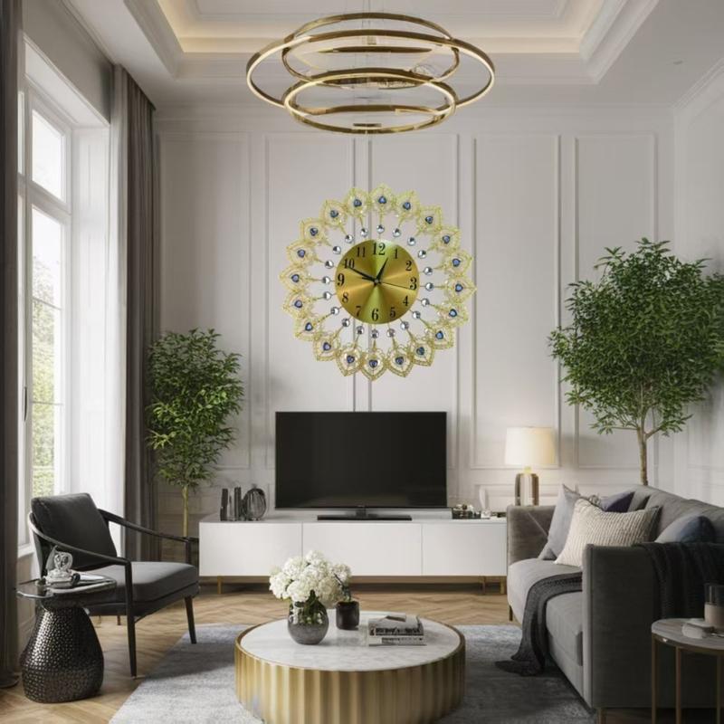 Metal Crystal Heart Large Wall Clock Quiet Mechanism No Ticking Sound European Elegant Decoration for Living Room Gift