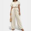 2026 Cross-border Foreign Trade Women's Casual Suit, Fashionable and Elegant Waist Straight Pants + Solid Color Round Neck T-shirt