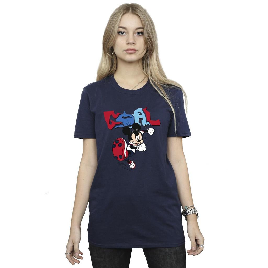 Disney Womens/Ladies Mickey Mouse Goal Striker Pose Cotton Boyfriend T-Shirt