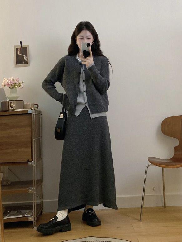 Women's Trendy Knit Two-Piece Skirt Set for Autumn/Winter – Stylish & Casual