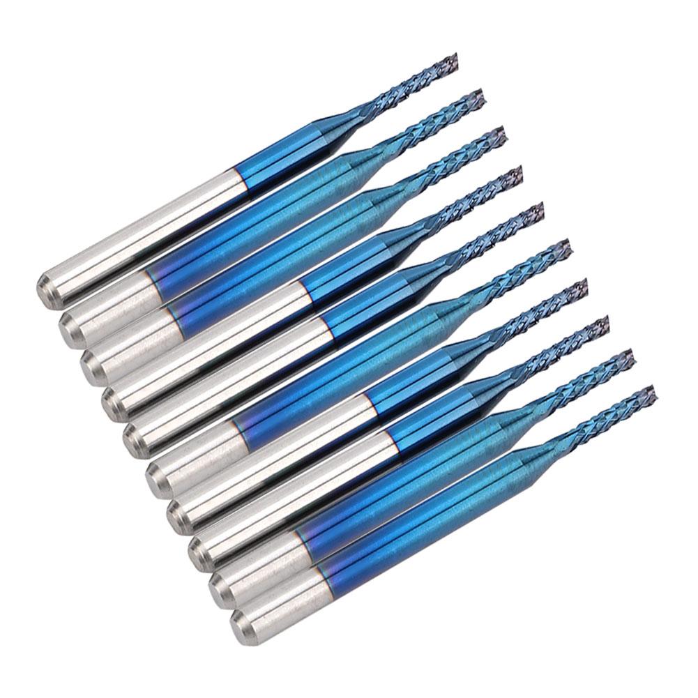 10 ks Karbidová fréza Modrá kukuřičná koncová fréza Gravírovací bit pro CNC PCB stroje (1,5 mm)