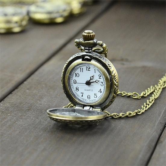 Retro Vintage Steampunk Quartz Necklace Carving Pendant Chain Clock Pocket Watch