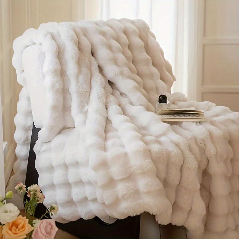 

Плюшевый двухслойный плед из кроличьего меха - Мягкий, Теплый для дивана, сна и постельных принадлежностей 200 x 230cm белый