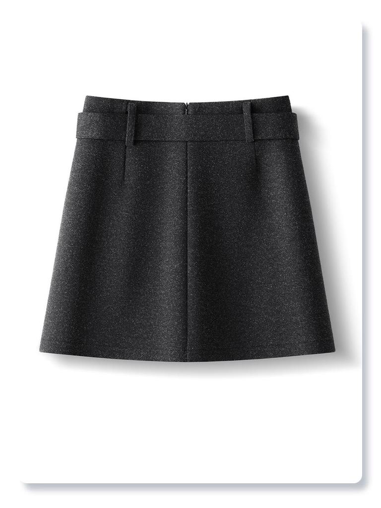 2025 Coffee Wool A-line High-waisted Slim-fitting Skirt for Petite Women’s Winter Collection