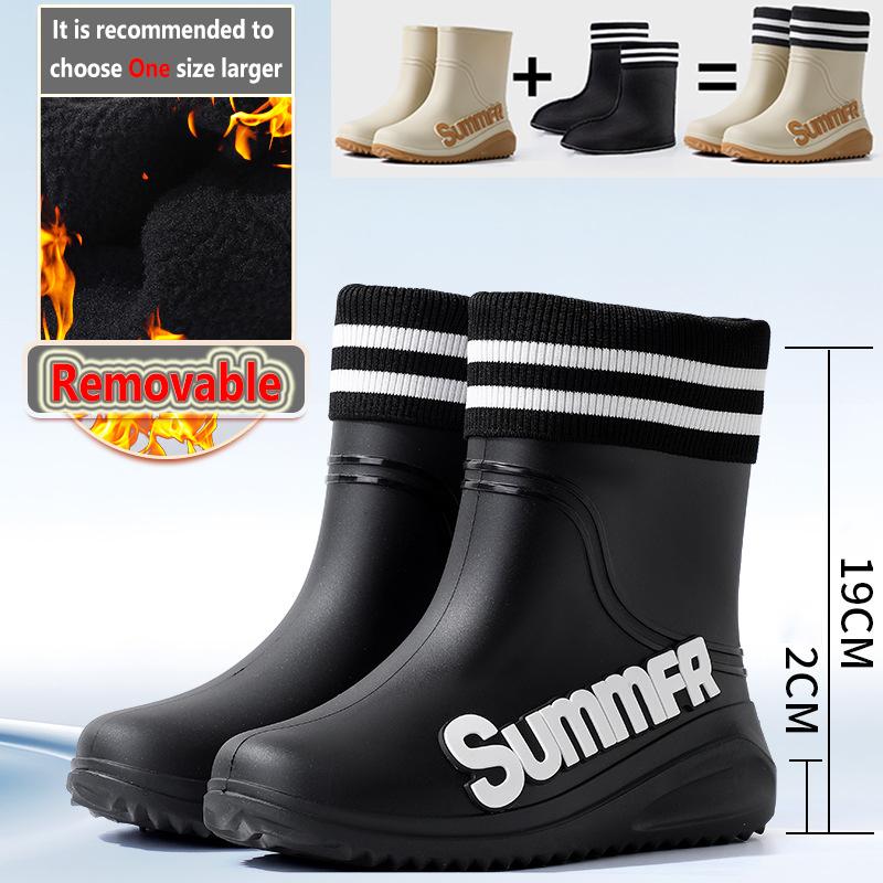 Neue winddichte Regenstiefel Herren Mid-Calf Warme Regenstiefel Mode Schwarz Elastisches Band Regenschuhe Herren Wasserdichte Outdoor Arbeitsstiefel
