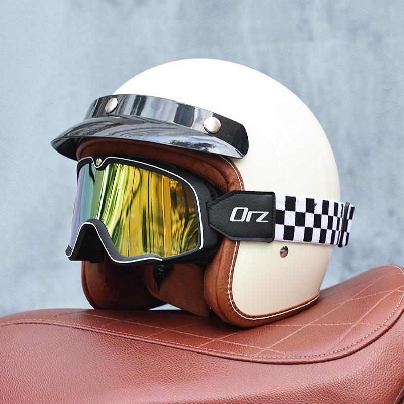 Orz-058C Retro Motorcycle Helmet, Men's and Women's Motorcycle Safety Helmet, Electric Car Four Seasons 3/4 Half Helmet