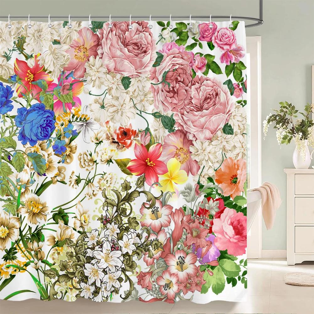 Flower leaf Printing Shower Curtain Waterproof 3D Fabric Floral Plant leaves Bathroom Curtain with 12 Hooks Home Decoration