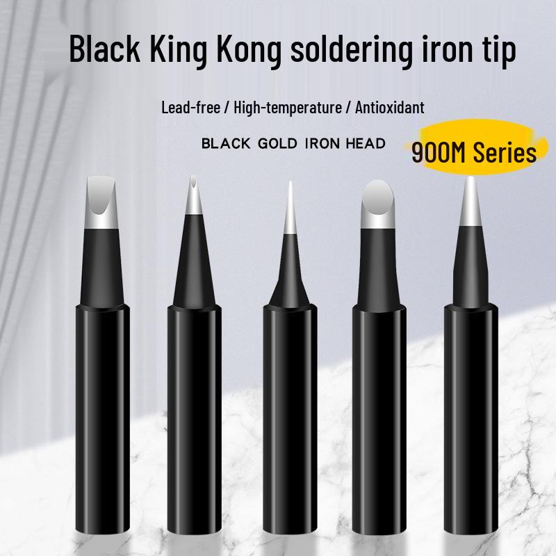 Black King Kong Soldering Iron Tips Set – 5-Piece 900M Internal Heating, Knife-edge & Pointed, Constant Temperature for 936 Soldering Stations