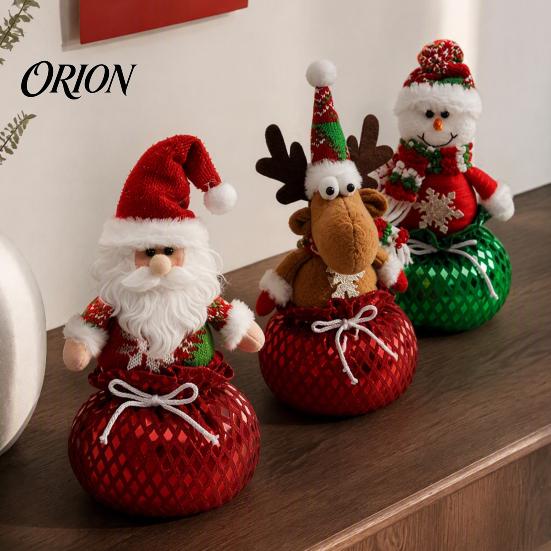 Festive Table Centerpieces Sequins Christmas Santa Claus/Snowman/Elk Ornaments with Candies Storage Pocket, Plush Claus Red or Green Figures