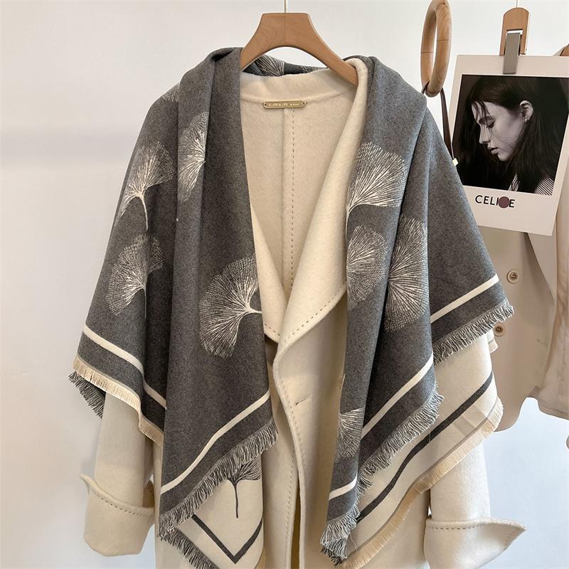 Winter Thick Warm Double Cashmere Scarf Shawl For Women Fashion Lady Long Camellia Temperament Blanket Bandana