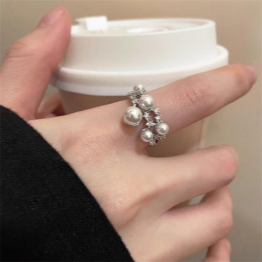 Meteor Pearl Zircon Open Ring Female Autumn and Winter Cold Wind Index Finger Ring