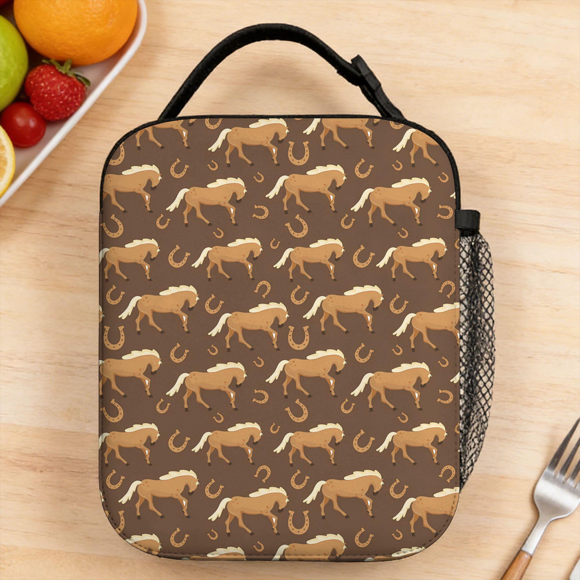 Lunch Bag Horse Print Travel Lunch Box For Men Casual Portable Zipper Print Cooler Bag One Size