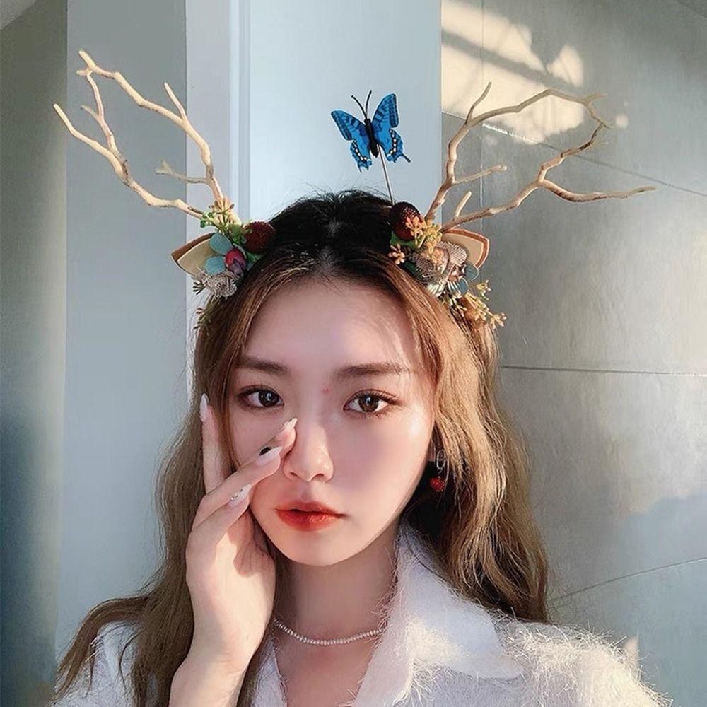 Butterfly Cosplay Christmas Antler Headbands Elk Women Luminous Hair Hoops Korean Style Hairbands