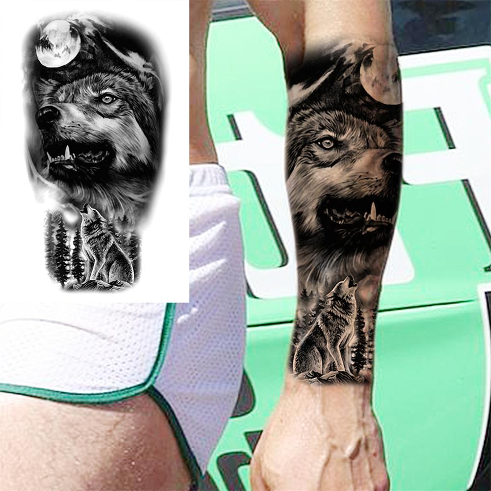 Black Forest Tattoo Sticker For Men Women Children Tiger Wolf Death Skull Temporary Tattoo Fake Henna Skeleton King Animal Tatoo