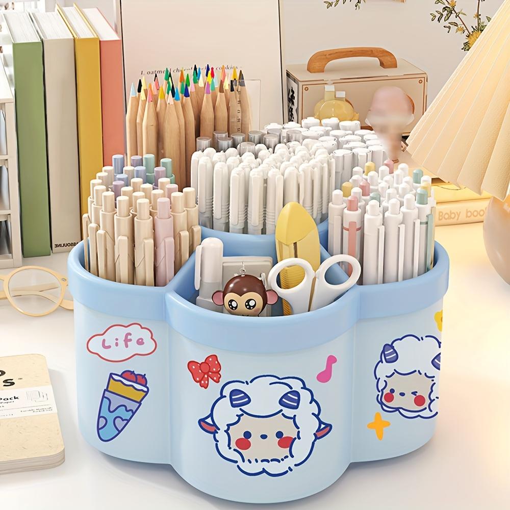 

Pen Holder for Desk, 360°Rotating Pencil Pen Holder,Pen Organizer with 6 Slots, Large-capacity Desk Organizer,Home Use (Beige) небесно-голубой