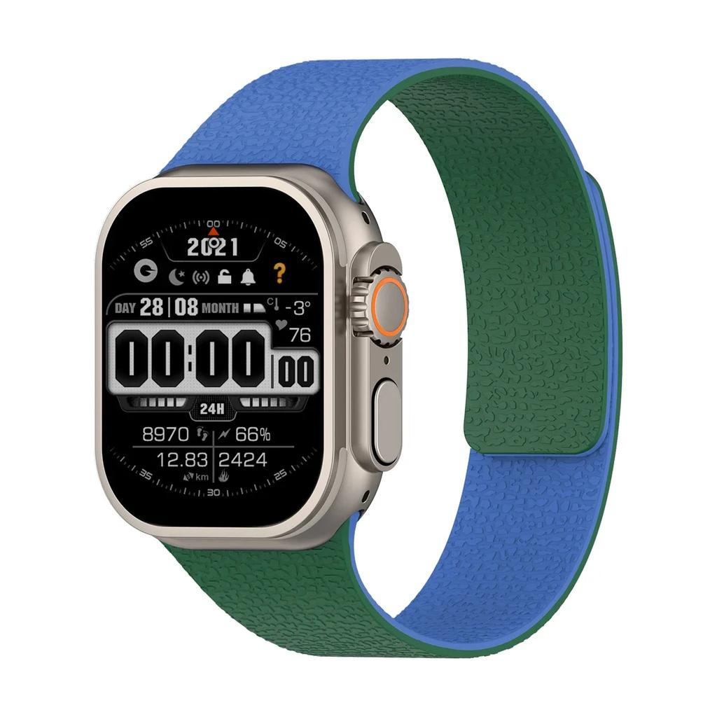 Magnetic Sport Strap For Apple Watch Ultra 3/2 49mm 38 40 41 44 45 46mm Litchi Pattern Silicone Band For Iwatch S11 10 9 8 7 SE3