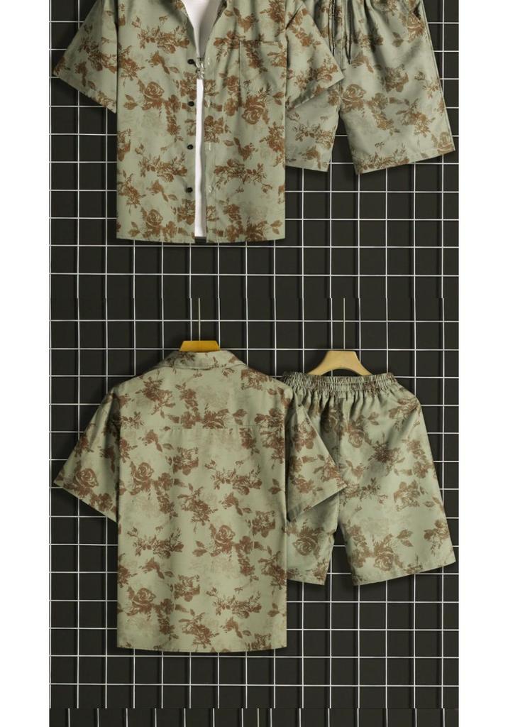 Hawaiian Floral Short-Sleeve Shirt Set for Men - Trendy Beachwear & Vacation Outfit