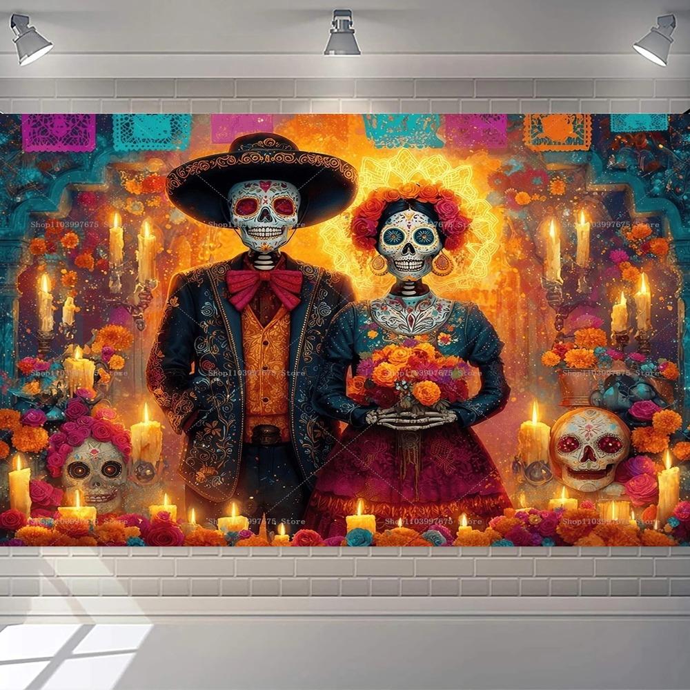 Mexican Skeleton Day Theme Banner Decoration Background Day of The Dead Party Home Decoration Photography Background Cloth