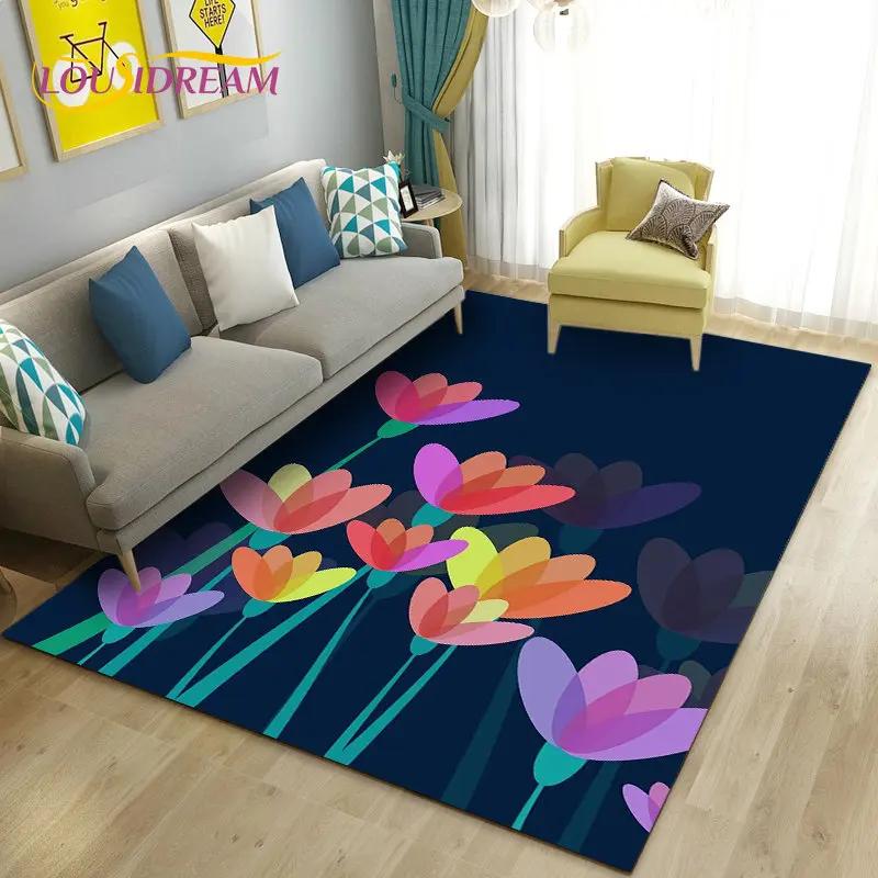 3D Mushroom Flower Plant Leaf Area Rug,Carpet Rug for Living Room Bedroom Sofa Doormat Decoration,Kitchen Non-slip Floor Mat