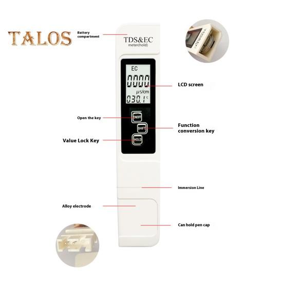 4v1 TDS Tester kvality vody Digitální displej Vysoce přesný Přenosný Bateriový Multifunkční Digitální tester čistoty vody