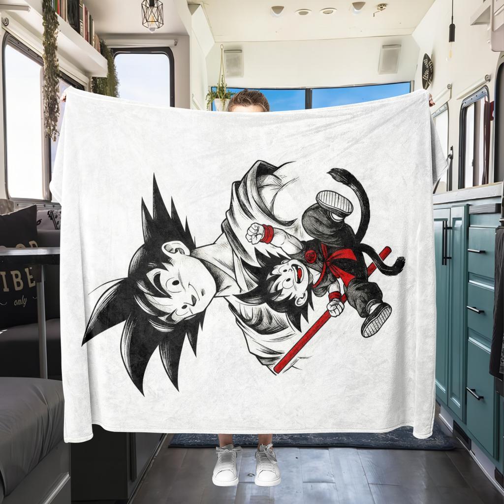 1 Stück Süße Cartoon Son Goku Aufdruck Flanelldecke, Hohe Qualität für Alle Jahreszeiten, Heimdekoration, Wärme und Komfort, Perfekt für Weihnachtsgeschenke