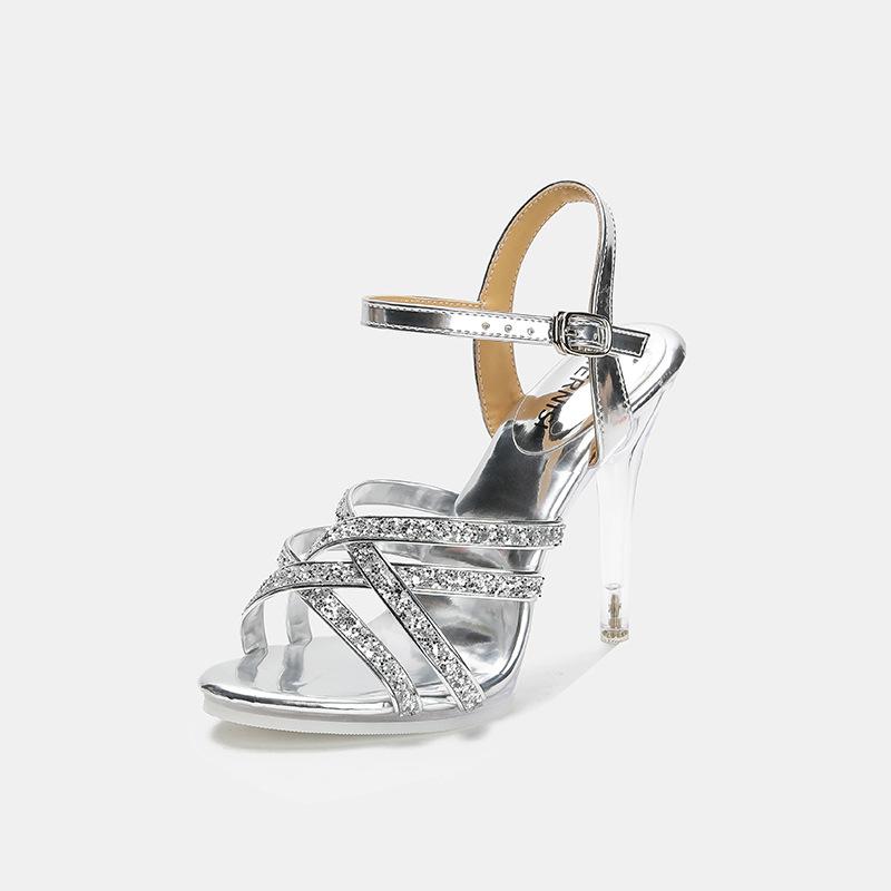 Kristallabsatz Größe 35-43 Sandalen Damen Funkelnder Glitzer Sexy Strass Abendparty Schuhe Klobige Dünne Absätze Abschlussball Sommer Sandalen