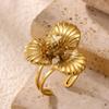Stainless Steel Butterfly Flower Rings For Women Gold Color Adjustable Flower Ring Wedding Christmas Hypoallergenic Jewelry Gift