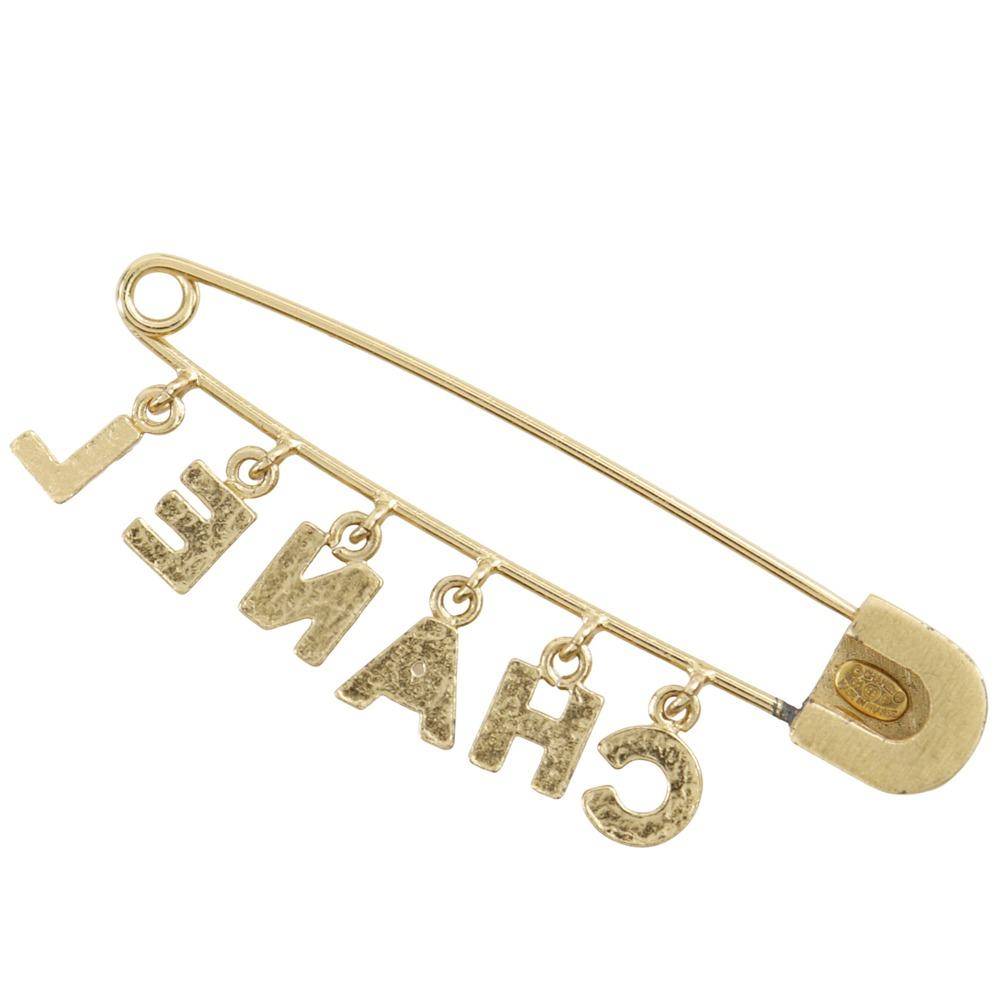 CHANEL Brooch Safety pin Plated Gold/Rhinestone 5.2g Women Used