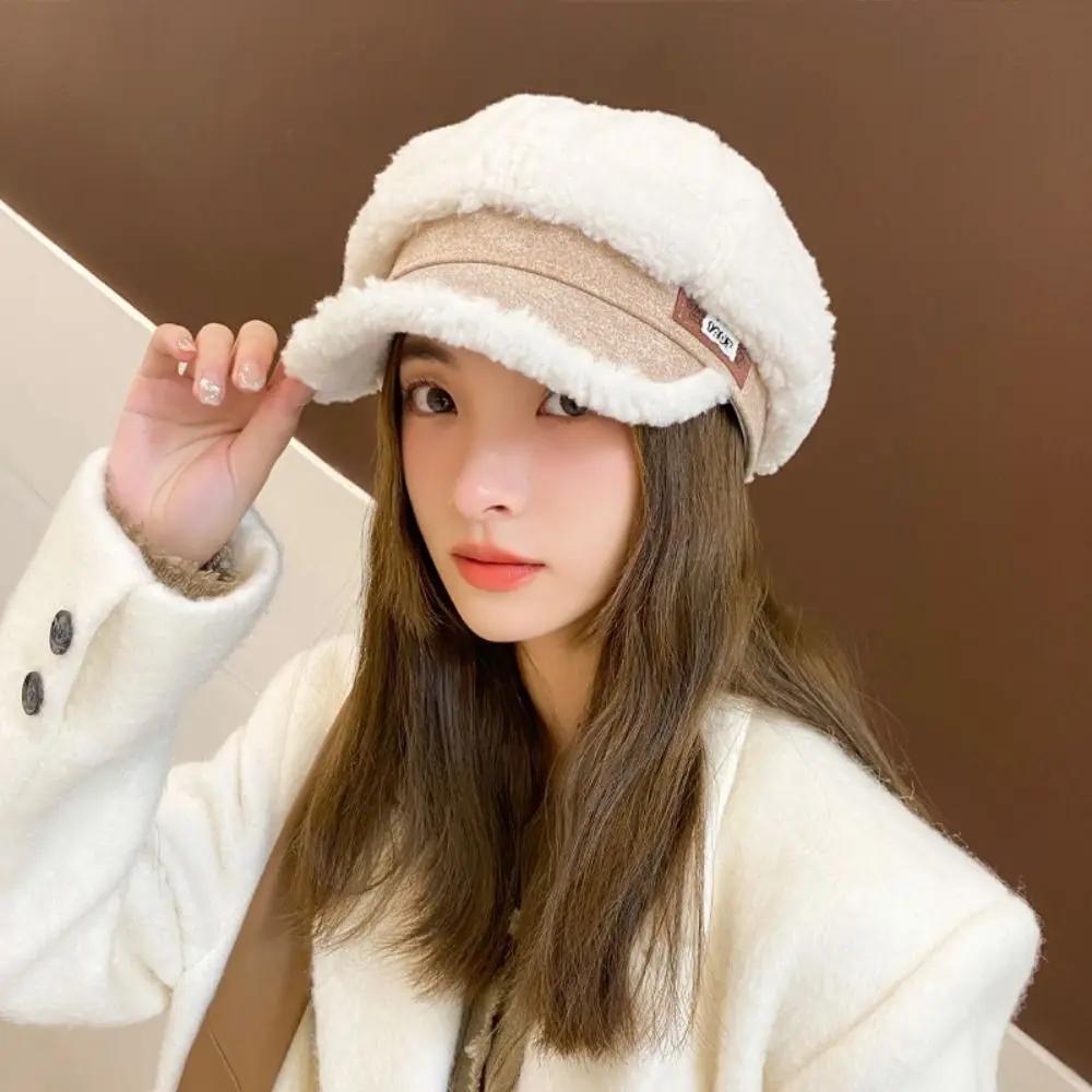 Fashion Imitation Lamb Hair Duck Tongue Hat White Black Coffee Beige Octagonal Hat Visor Hat Women